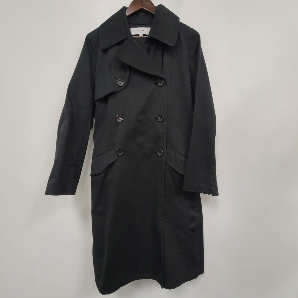 Chaiken Womens Classic Black Trench Coat‎ Size 12 Old Money Capsule Cotton USA